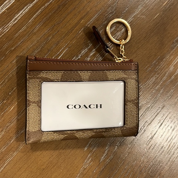 Coach Signature Mini Skinny ID Card Case Key Chain Wallet - Picture 7 of 16